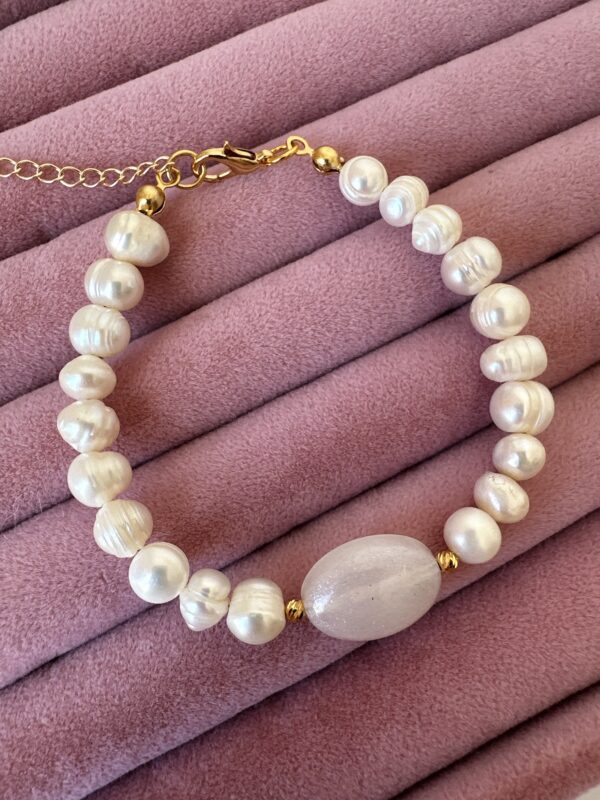 Sedef Detaylı Altın Kaplama Materyal Gerçek İnci Bileklik