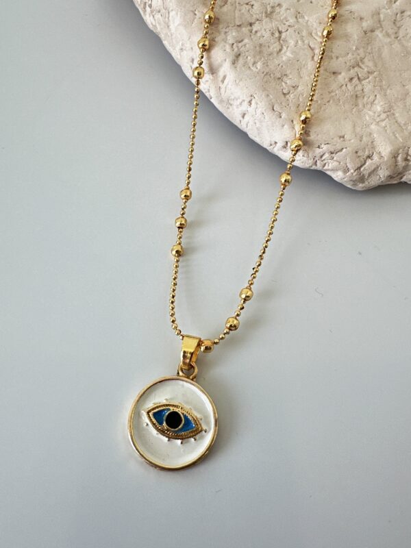 Çelik Dorika Zincir Beyaz Göz Kolye