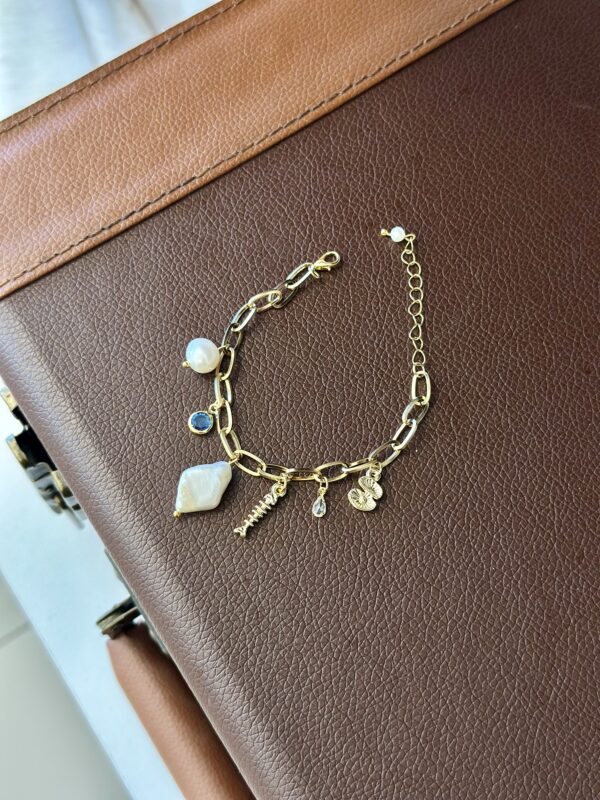 Gerçek İnci Detaylı Çelik Charm Bileklik