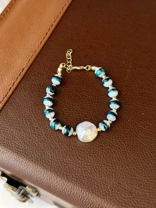 Barok İnci ve Cam Boncuk Detaylı Özel Tasarım Bileklik