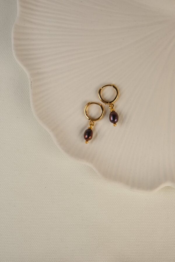 Luna Siyah İnci Detaylı Vip 24K Altın Kaplama Halka Küpe