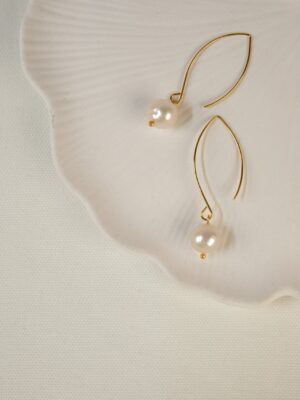 Pirinç Üzeri Altın Kaplama Gerçek İnci Küpe