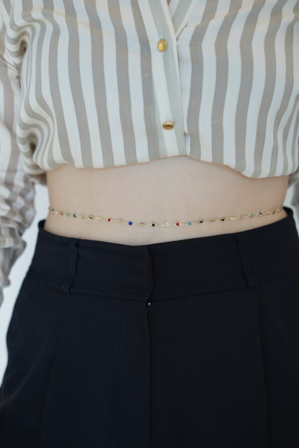 Renkli Taş Detaylı Gold Bel Zinciri