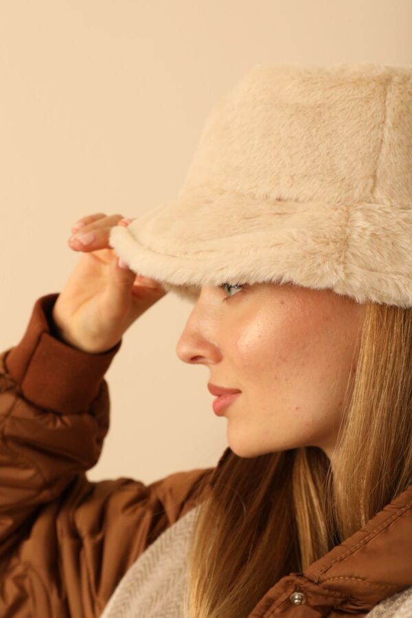 Peluş Kadın Bucket Şapka Bej