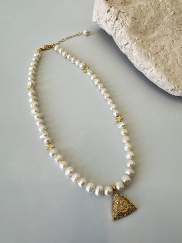 Zirkon Taş Detaylı Yıldız Model İnci Kolye