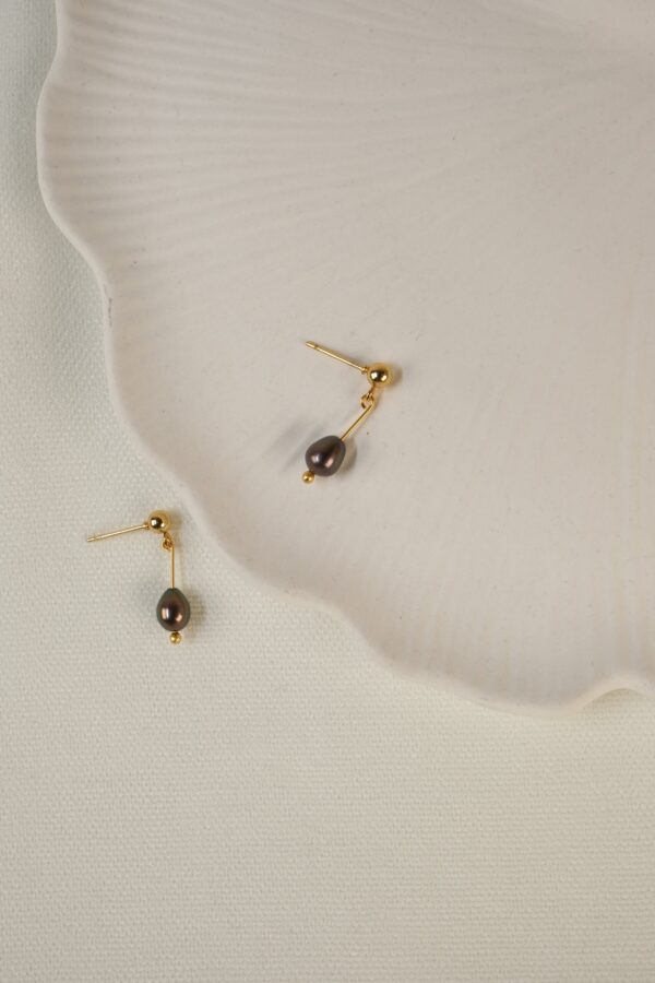 Siyah inci Detaylı Çivi Küpe