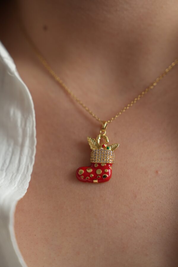 Çorap Detaylı Yılbaşı Konsept Çelik Kolye