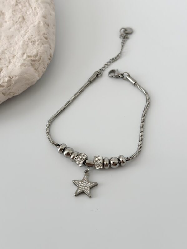 Çelik Gümüş Renk Zirkon Taş Aksesuarlı Yıldız Bileklik