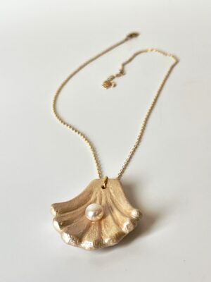 El Yapımı Seramik Tasarım İstiridye Konsept Geçek Tatlı Su İncili Kolye
