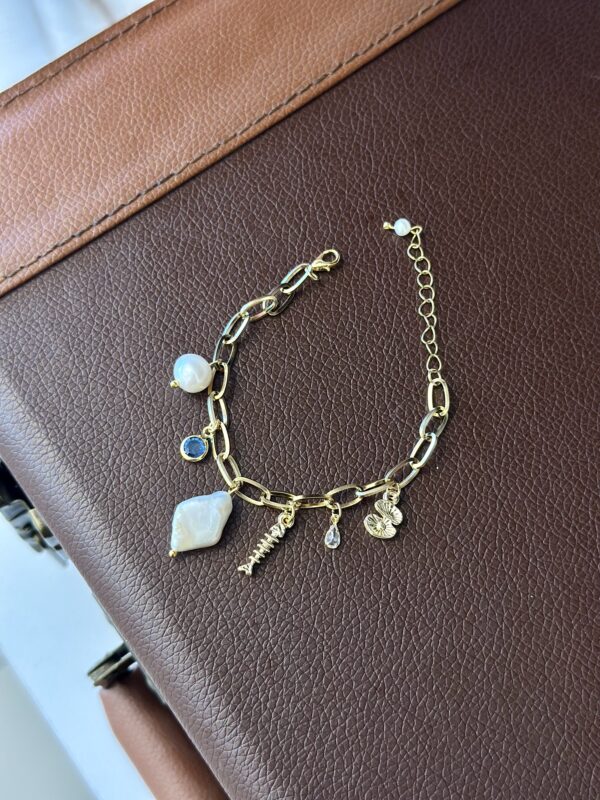 Gerçek İnci Detaylı Çelik Charm Bileklik