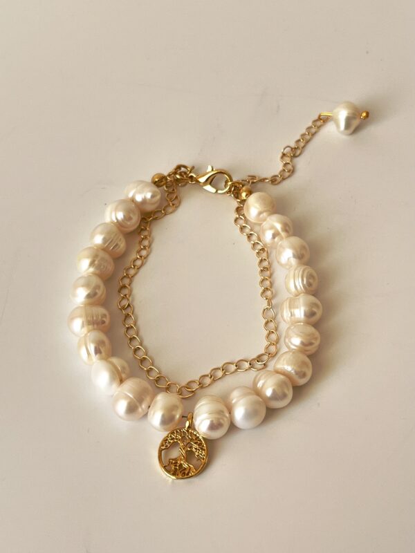 Hayat Ağacı Model Altın Kaplama Gerçek İnci Bileklik