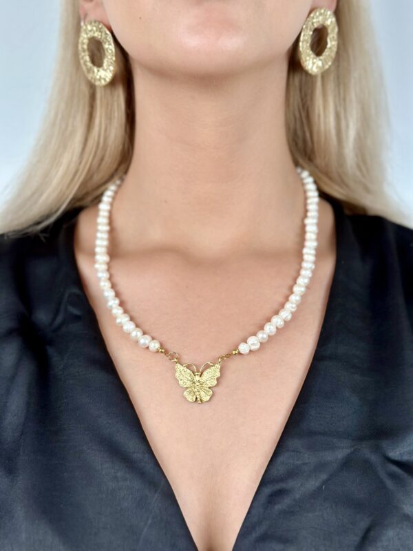 Kelebek Detaylı Gerçek İnci Kolye