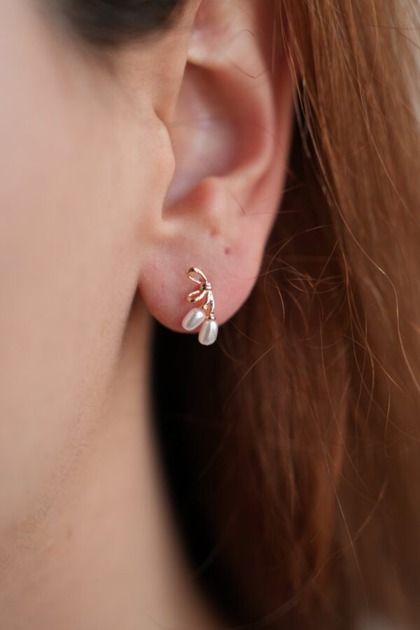 Pirinç Rose Renk İnci Detay Düğüm Model Kadın Küpe