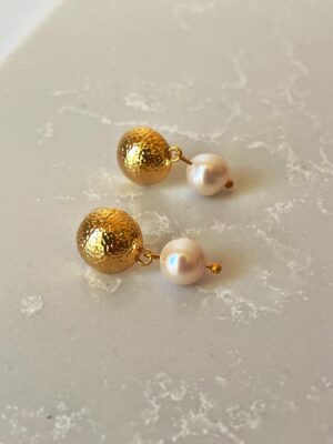 14k Altın Kaplama Gerçek Inci Halka Küpe (tasarım)