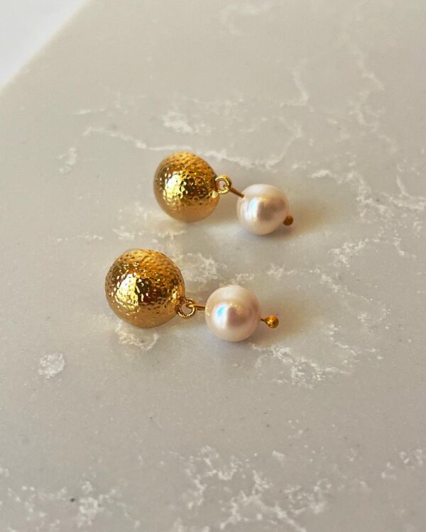 14k Altın Kaplama Gerçek Inci Halka Küpe (tasarım)