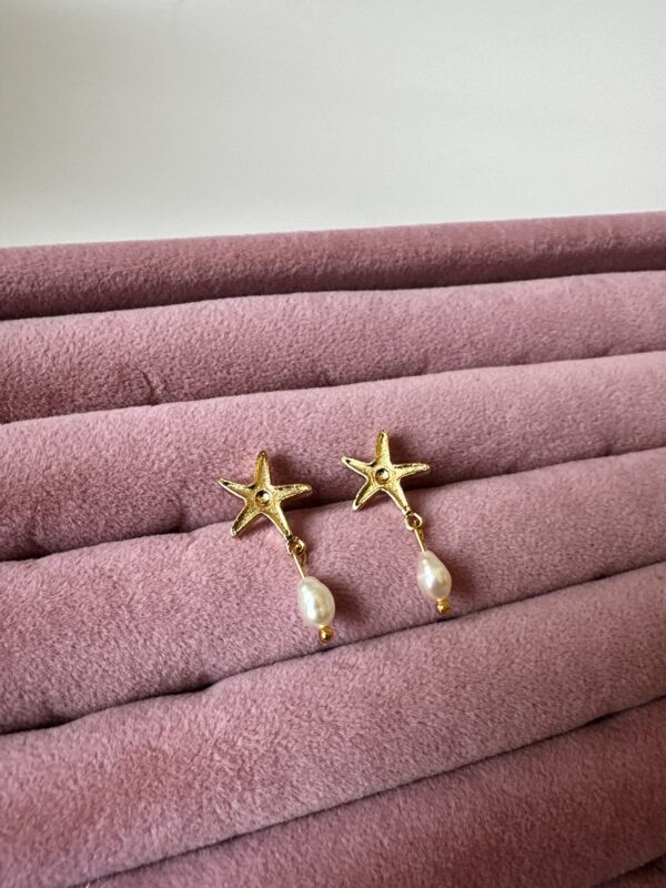 Arpa İnci Detaylı Minimal Yıldız Küpe