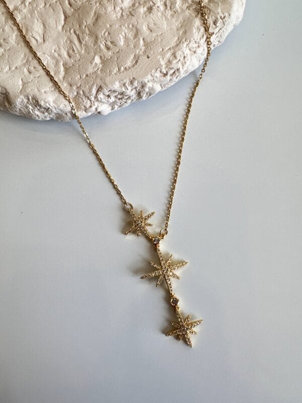 Kuzey Yıldızı Detaylı Zirkon Taşlı Çelik Kolye