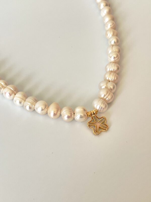 Yıldız Desenli Pirinç Üzeri Altın Kaplama İnci Kolye