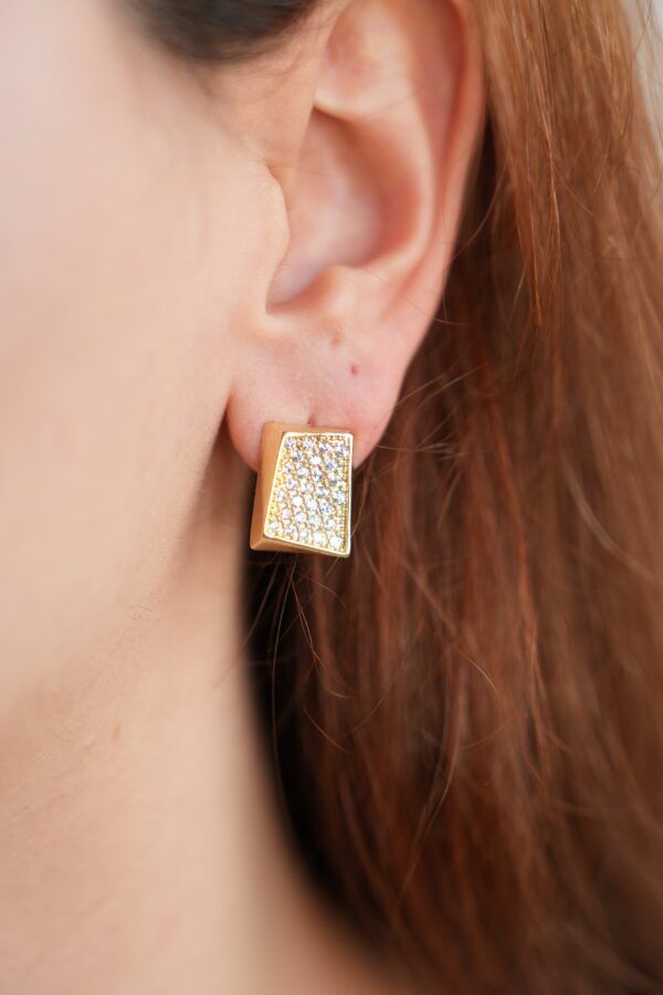 Pirinç Gold Renk Zirkon Taşlı Plaka Model Kadın Küpe