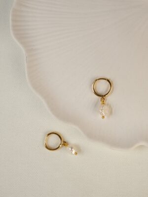 Sakız İnci Detaylı 24K Altın Kaplama Halka Küpe