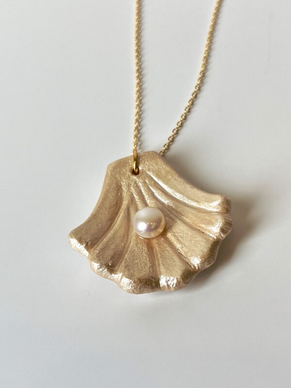 El Yapımı Seramik Tasarım İstiridye Konsept Geçek Tatlı Su İncili Kolye