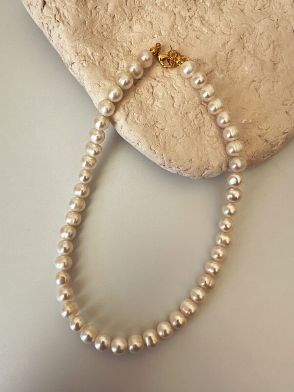 Vip Kalite Pirinç Üzeri Altın Kaplama A++ 7-8 mm Tatlı Su İncisi Choker Kolye