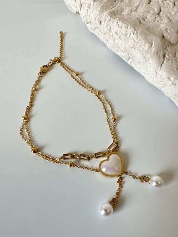 Çift Zincir Kalp Detaylı Sallantılı Çelik Halhal