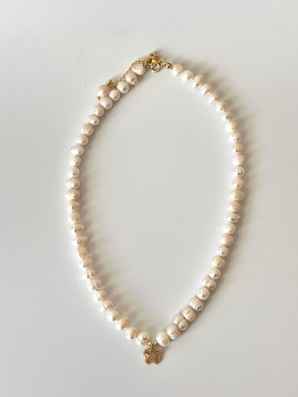 Yıldız Desenli Pirinç Üzeri Altın Kaplama İnci Kolye