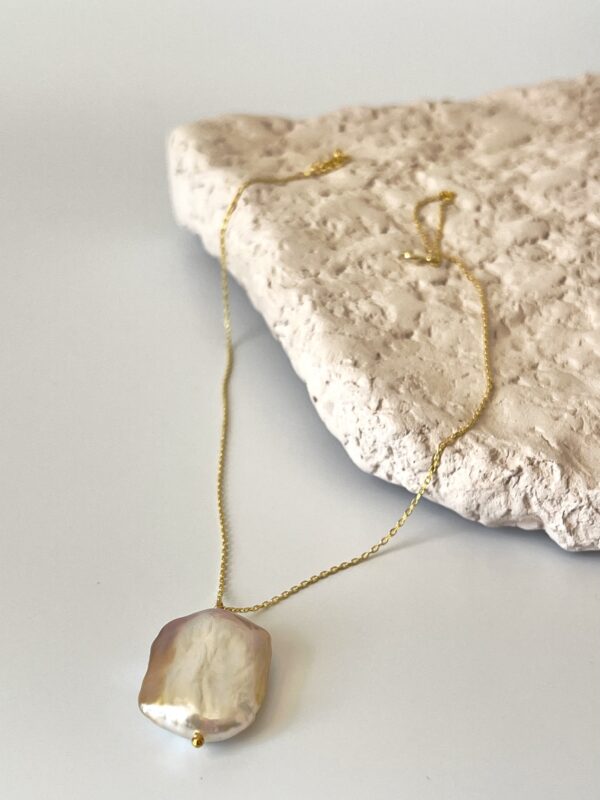 Gümüş Üzeri Altın Kaplama Gerçek İnci Kolye