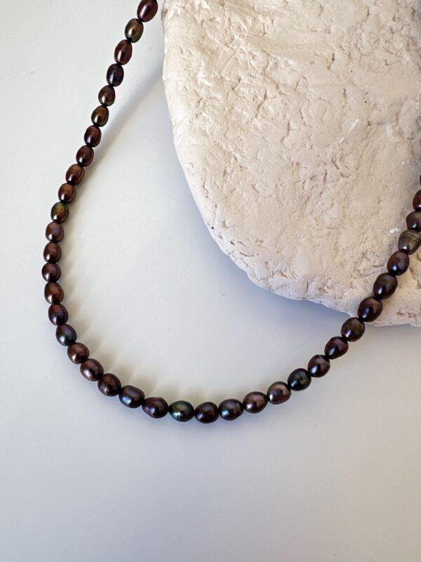 Pirinç Üzeri Altın Kaplama Siyah İnci Kolye ve Bileklik Set