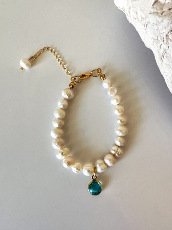 Mavi Zirkon Taş Detaylı İnci Bileklik