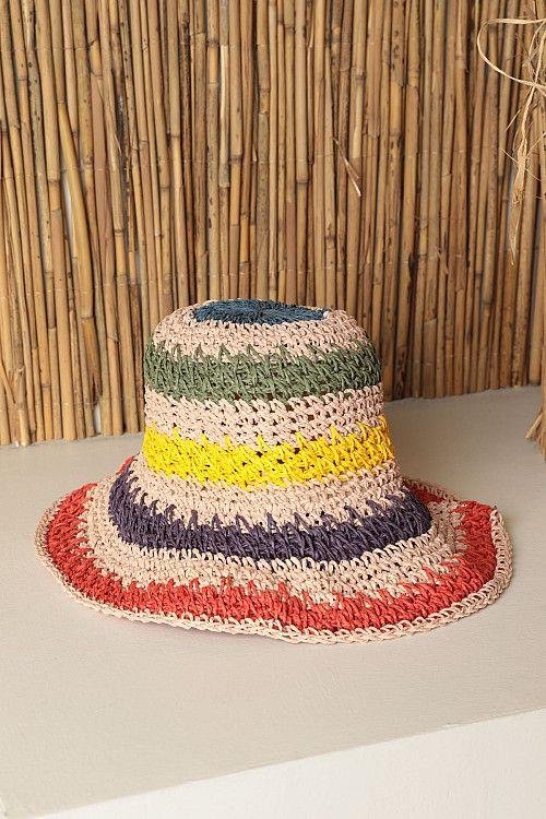 Renkli Örgülü Hasır Şapka