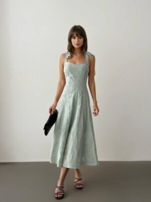 Mint Yeşili Dokulu Elbise