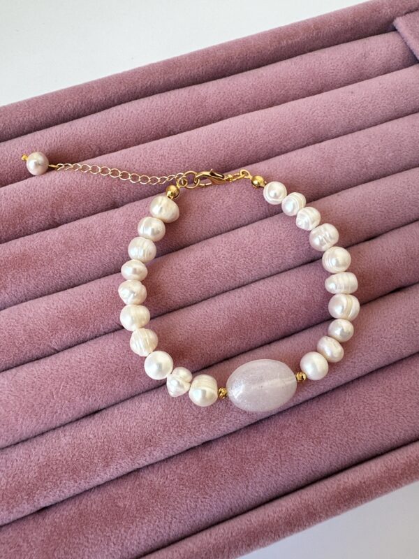 Sedef Detaylı Altın Kaplama Materyal Gerçek İnci Bileklik