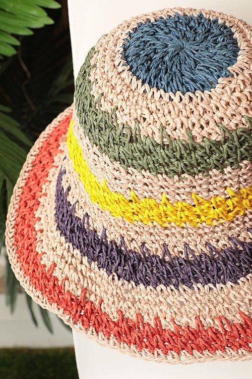 Renkli Örgülü Hasır Şapka