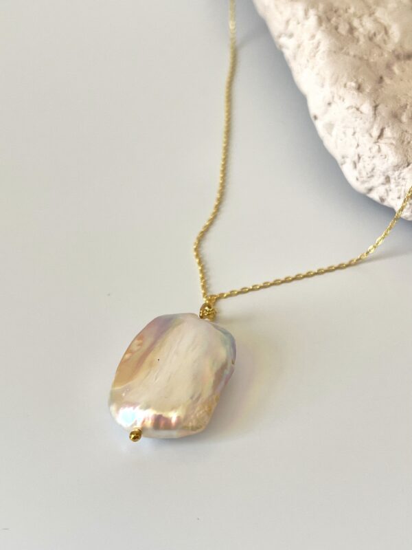 Gümüş Üzeri Altın Kaplama Gerçek İnci Kolye