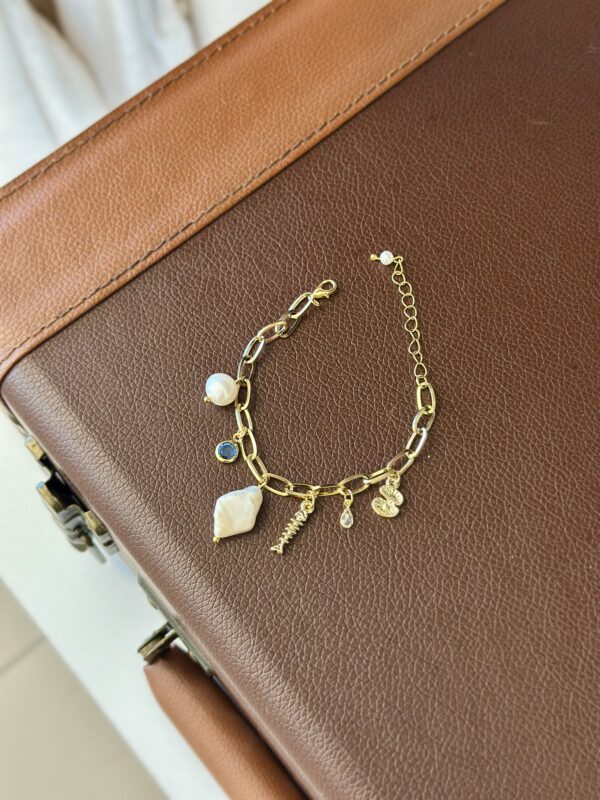 Gerçek İnci Detaylı Çelik Charm Bileklik