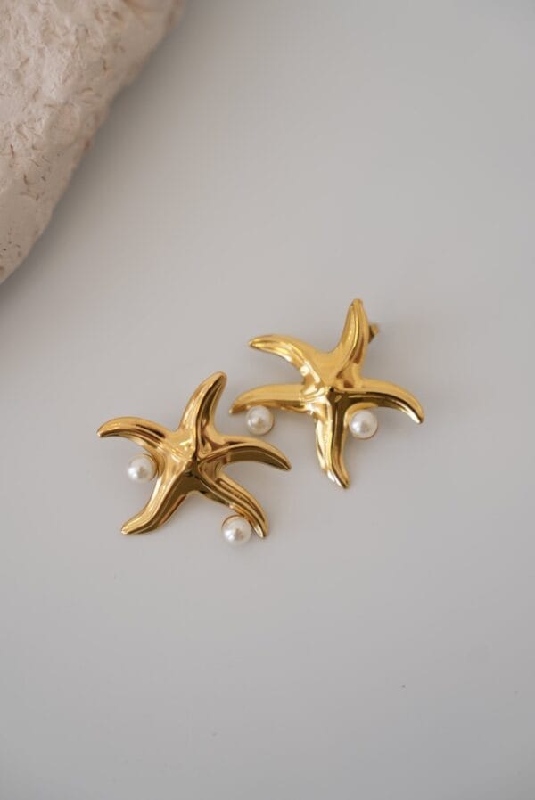 İnci Detaylı Deniz Yıldızı Model Çelik Küpe