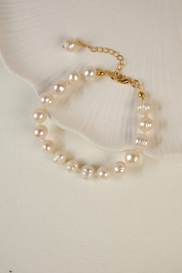 Gümüş Üzeri Altın Kaplama Materyal İle Tasarlanmış Gerçek Tatlı Su İncisi Bileklik