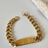 Plaka Detaylı Çelik Kalın Zincir Gold Bileklik