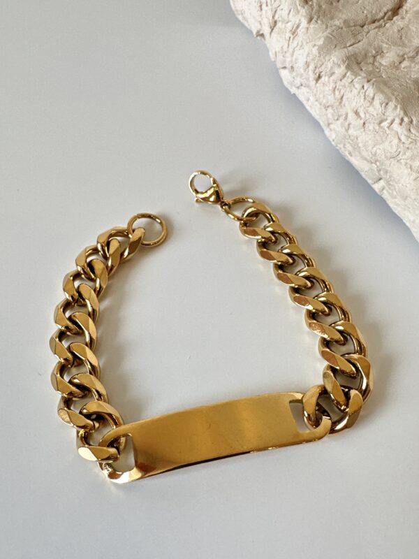 Plaka Detaylı Çelik Kalın Zincir Gold Bileklik