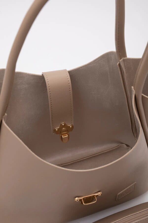 Suni Deri Kilit Detaylı Makyaj Çantalı El Kol Ve Omuz Çantası