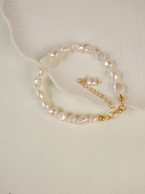 Sakız İnci Detaylı 24K Altın Kaplama Gerçek İnci Bileklik