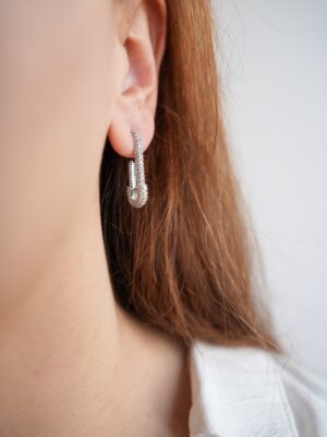 Pirinç Gümüş Renk Zirkon Taşlı Çengelli İğne Model Kadın Küpe