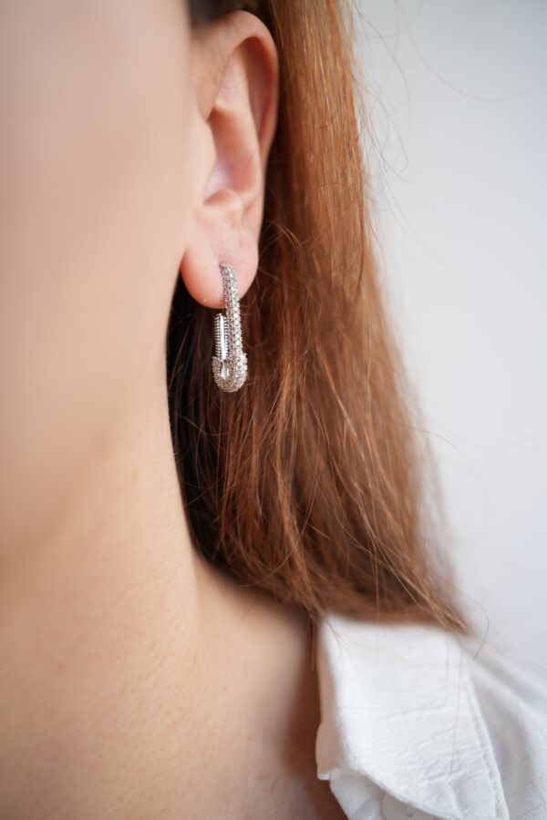 Pirinç Gümüş Renk Zirkon Taşlı Çengelli İğne Model Kadın Küpe