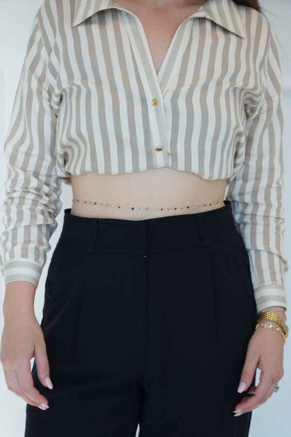 Renkli Taş Detaylı Gold Bel Zinciri