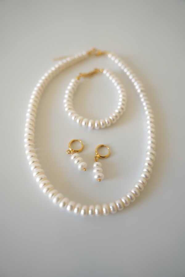 Diana Model Gerçek İnci Kolye Bileklik ve Küpe Set