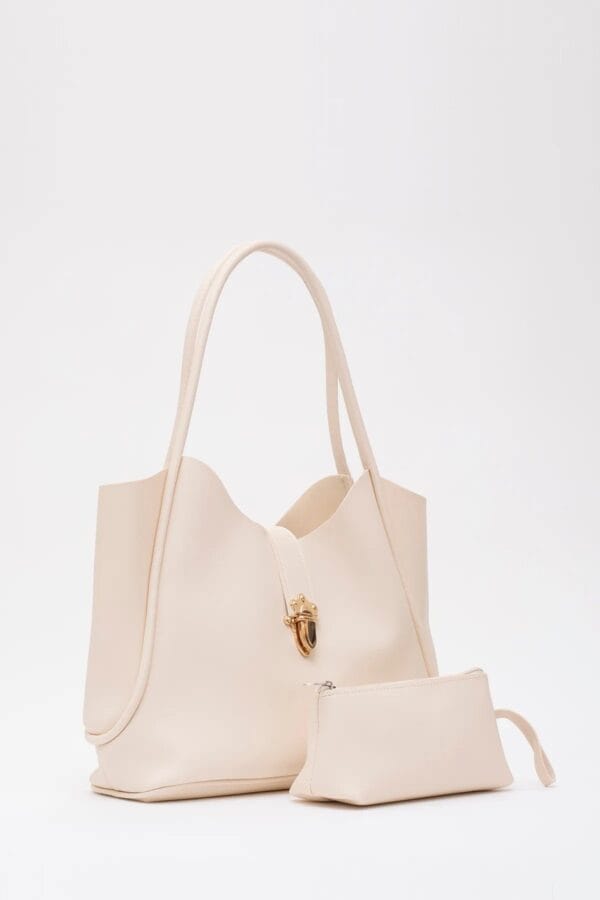 Suni Deri Kilit Detaylı Makyaj Çantalı El Kol ve Omuz Çantası