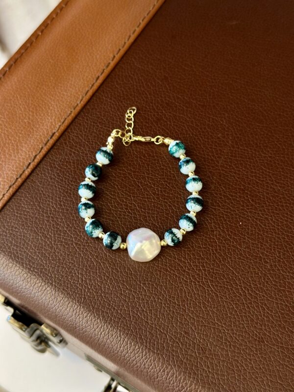 Barok İnci ve Cam Boncuk Detaylı Özel Tasarım Bileklik