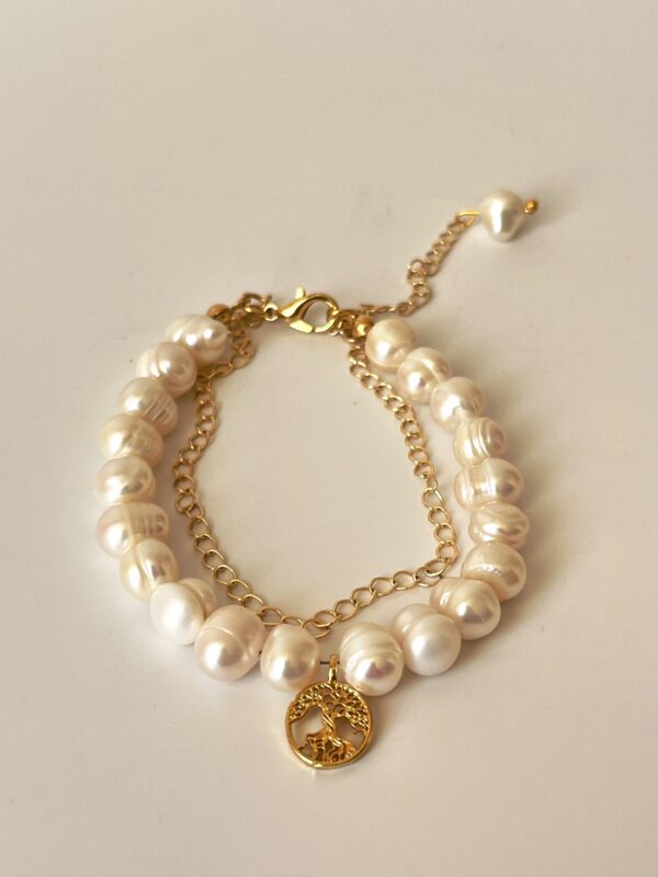 Hayat Ağacı Model Altın Kaplama Gerçek İnci Bileklik